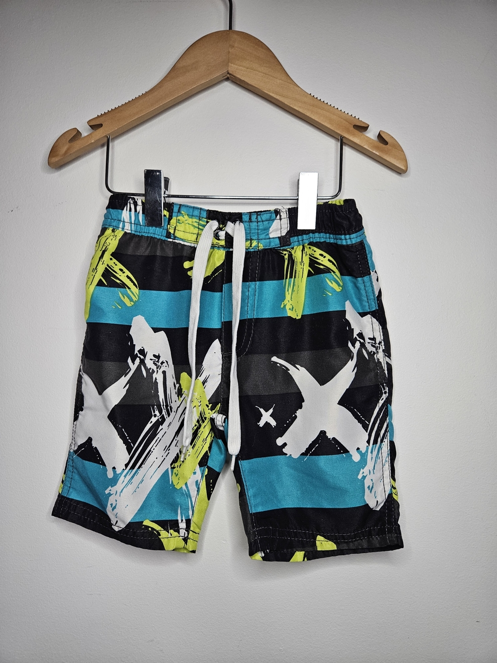 Relake Boys Turquoise Blue Neon Lime Graphic Stripe Swim Trunks Boardshorts 3